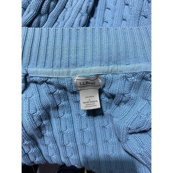 LL Bean Cardigan Sweater Womens L Blue Cable Knit Warm Preppy Outdoor Full Zip - Picture 8 of 15